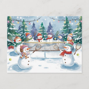 Cartão Postal De Festividades Boneco de neve joga tênis Natal aquarela     