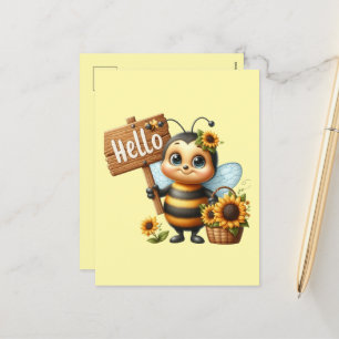 Cartão Postal De Festividades Bonita abelha ama olá
