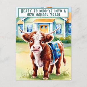 Cartão Postal De Festividades Bonita, Engraçada De Volta À Vaca Escolar