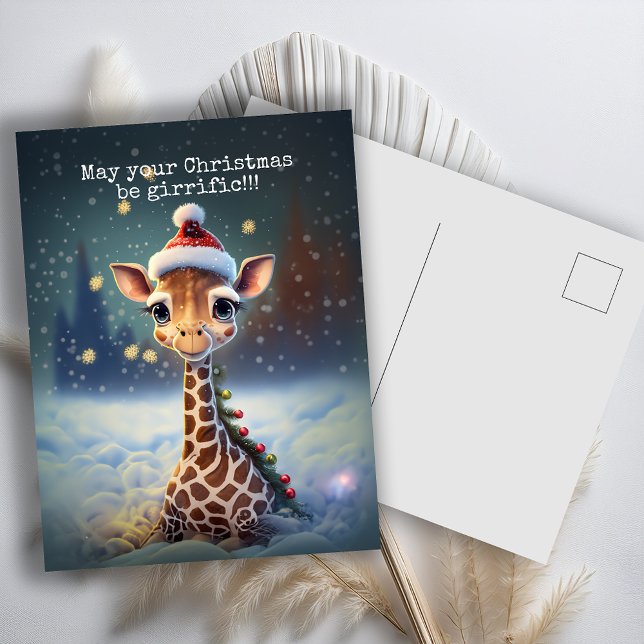 Cartão Postal De Festividades Bonita Girafa Natal (Criador carregado)
