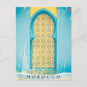 Cartão Postal De Festividades Bonita Porta Azul Marroquina Em Marrakech