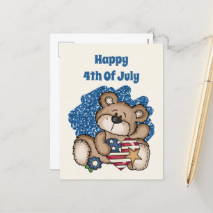 Cartão Postal De Festividades bonitinho Feliz 4 de julho urso adicionar texto