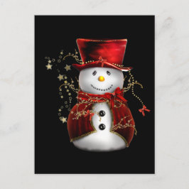 Cartão Postal De Festividades Bonito boneco de neve no Natal do Veludo Vermelho