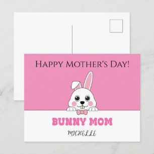 Cartão Postal De Festividades Bonito Coelhinho Mãe Rosa Personalizado