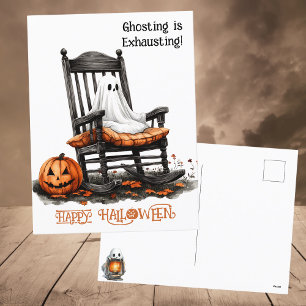 Cartão Postal De Festividades Bonito Fantasma Branco Aquarela Divertida Feliz Ha