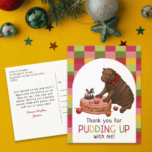 Cartão Postal De Festividades Bonito Hippo e Encantando Feliz Natal Obrigado