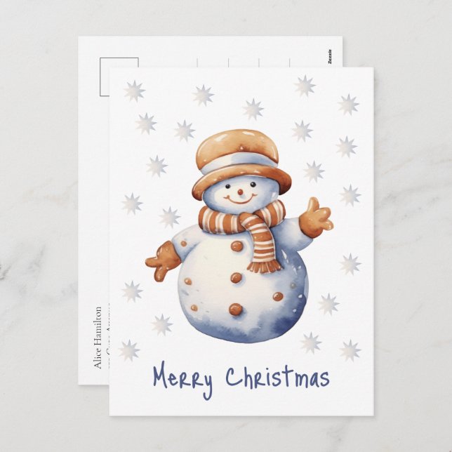 Cartão Postal De Festividades Bonito inverno Snowman Feliz Natal (Frente/Verso)