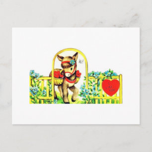 Cartão Postal De Festividades Bonito Namorados da Vintage Donkey