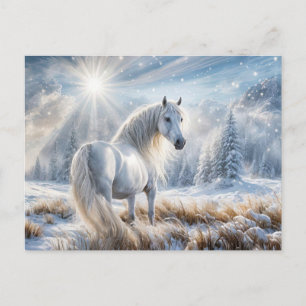 Cartão Postal De Festividades Bonito Natal para Cavalo e Neve