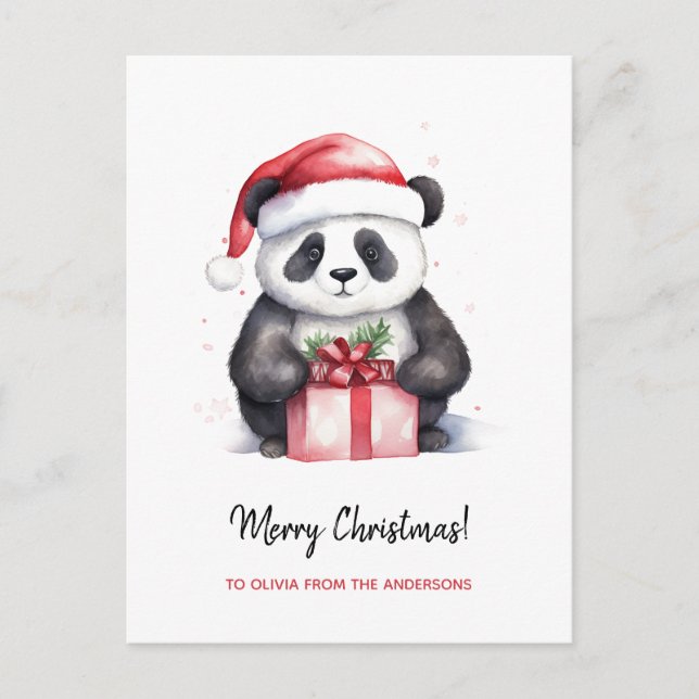 Cartão Postal De Festividades Bonito Papais noeis Panda Feliz Natal (Frente)