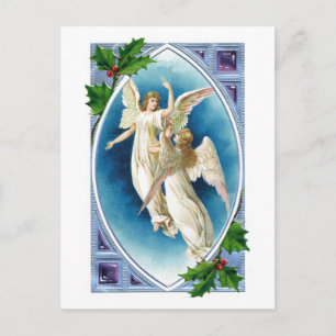 Cartão Postal De Festividades Bonitos Anjos e Holly Christmas Posta Card