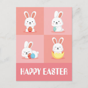 Cartão Postal De Festividades Bonitos coelhos de Páscoa a rosa