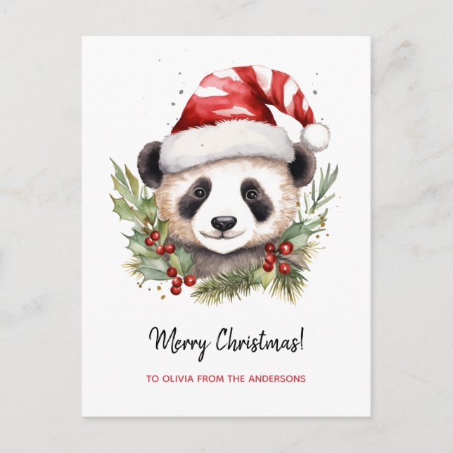Cartão Postal De Festividades Bons Papais noeis de Urso Panda Feliz Natal (Frente)
