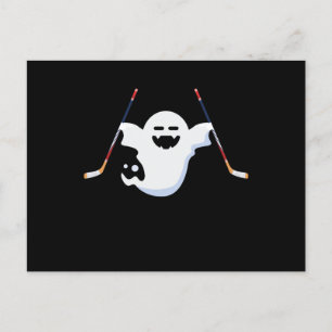 Cartão Postal De Festividades Boo Engraçado Jogando Hóquei no Gelo no Halloween
