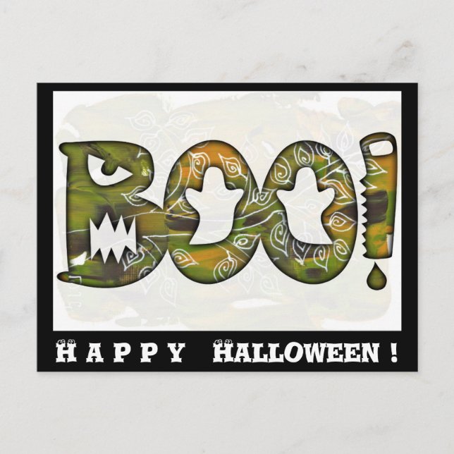 Cartão Postal De Festividades BOO Happy Halloween black - postcard or invitation (Frente)