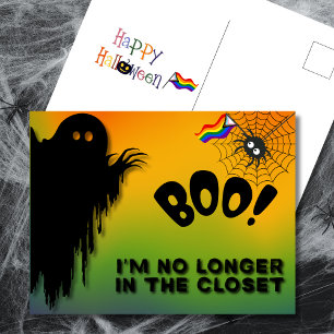 Cartão Postal De Festividades Boo! Não Estou Mais no Armário Orgulho Halloween