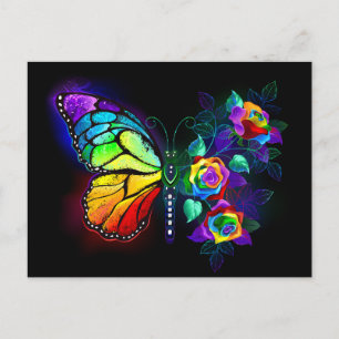 Cartão Postal De Festividades Borboleta-flor-arco-íris