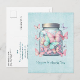 Cartão Postal De Festividades Borboletas Caprichosas em um Pote Dia das Mães