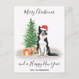 Cartão Postal De Festividades Borda Collie Dog Papais noeis Árvore Feliz Natal