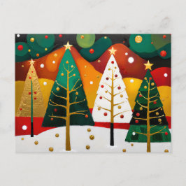 Cartão Postal De Festividades Bosque de Férias Douradas