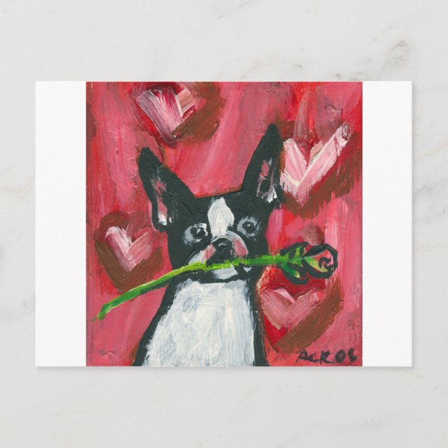 Cartão Postal De Festividades Boston Terrier Namorados Be Mine Heart (Frente)