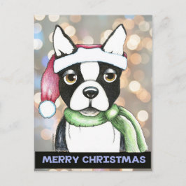 Cartão Postal De Festividades Boston Terrier Santa Postcard
