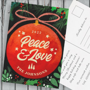 Cartão Postal De Festividades Botânica de Ornamento de Bola Vermelha Moderna de 