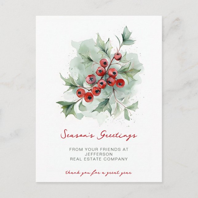 Cartão Postal De Festividades Botanical Christmas Holidays Company Business  (Frente)