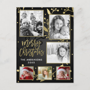 Cartão Postal De Festividades Botânico Preto e Dourado Feliz Natal 6 Foto