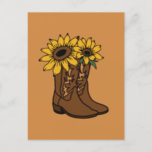 Cartão Postal De Festividades Botas de cowboy e girassóis