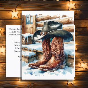 Cartão Postal De Festividades Botas de cowboy na varanda da frente em um dia de 