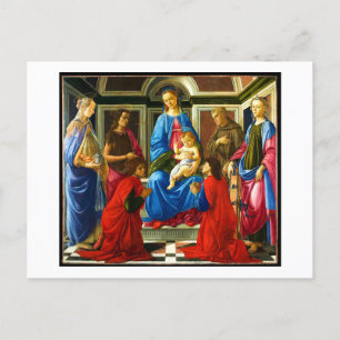 Cartão Postal De Festividades Botticelli Madonna e Child com 6 Santos 1470