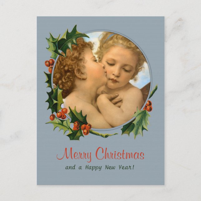 Cartão Postal De Festividades Bouguereau Primeiro beijo crianças CC0043 Natal (Frente)
