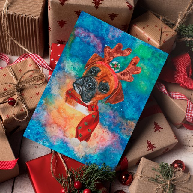 Cartão Postal De Festividades Boxer Breed Dog Natal (Criador carregado)