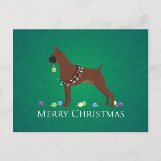 Cartão Postal De Festividades Boxer Dog Felry Design de Natal (Frente)