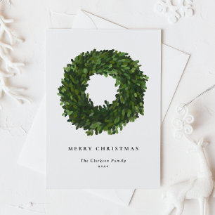 Cartão Postal De Festividades Boxwood Wreath Pintado à Mão Feliz Natal