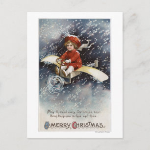 Cartão Postal De Festividades Boy Flying Make-Shift Airplane