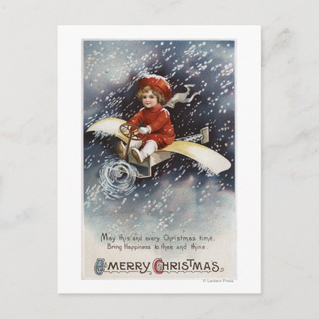 Cartão Postal De Festividades Boy Flying Make-Shift Airplane (Frente)