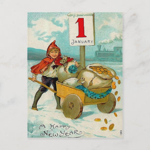 Cartão Postal De Festividades Boy with a Cart -New Year Greeting Postcard