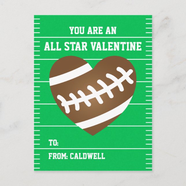 Cartão Postal De Festividades Boy's Football Valentine Classroom Exchange (Frente)