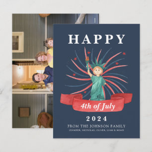 Cartão Postal De Festividades Branco Vermelho e Azul, Patriótico, Cute, 4 de jul