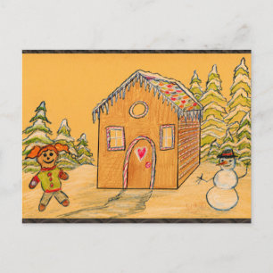 Cartão Postal De Festividades briga de bola de neve com pão de Natal