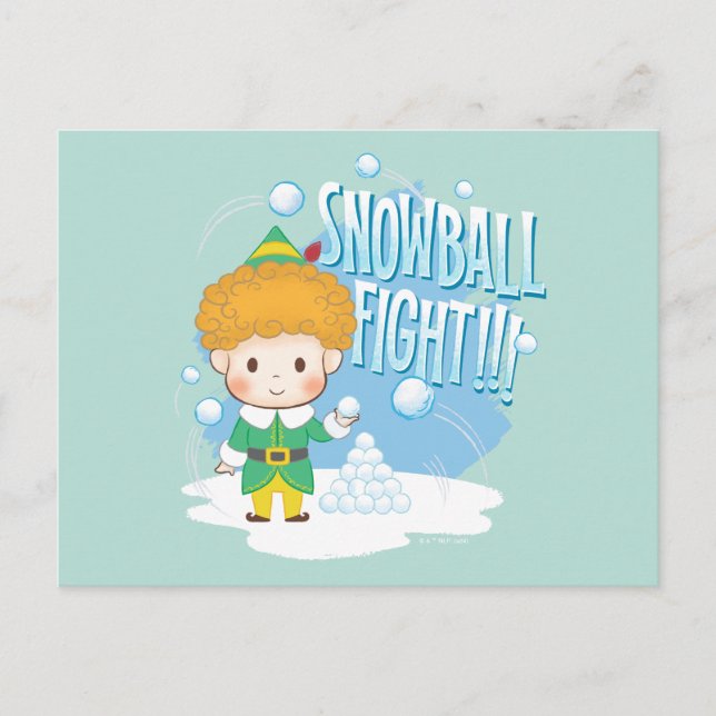 Cartão Postal De Festividades Briga de Bola de Neve do Buddy, o Elfo! (Frente)