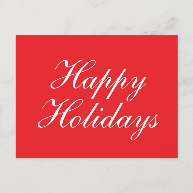 Cartão Postal De Festividades Bright Red Plain Elegant Happy Holidays Message (Frente)