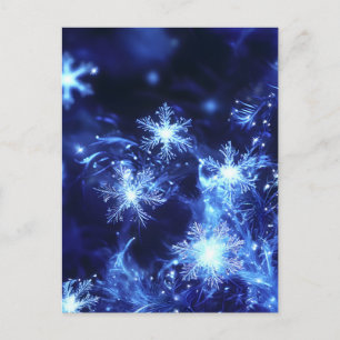 Cartão Postal De Festividades Brilho de Inverno Flocos de Neve Azuis