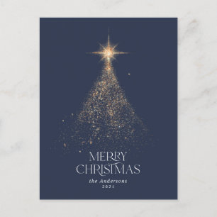 Cartão Postal De Festividades Brilho de purpurina dourada azul moderno Natal Fer