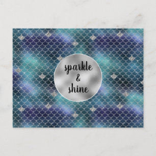 Cartão Postal De Festividades Brilho de sereia azul aqua prateado