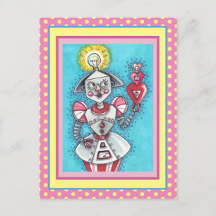 CARTÃO POSTAL DE FESTIVIDADES BRILHO IDEA GIRL ROBOT, CORAÇÃO MECÂNICA COLORIDA