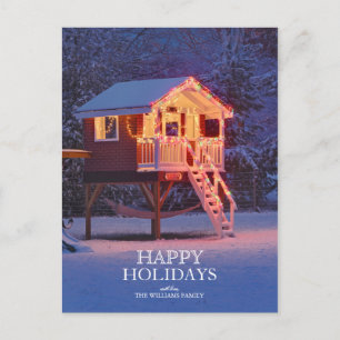 Cartão Postal De Festividades Brincadeira de Neve com Luzes de Natal 