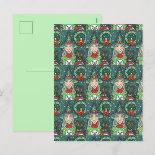 CARTÃO POSTAL DE FESTIVIDADES BRINCADEIRA DE NEVE, GATO PRETO XMAS HALLOWEEN